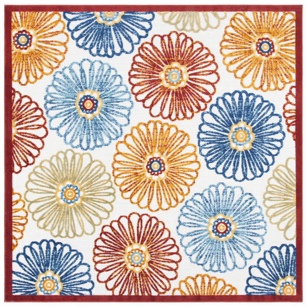 Ebern Designs Kellems Floral Creme / Red Indoor / Outdoor Area Rug